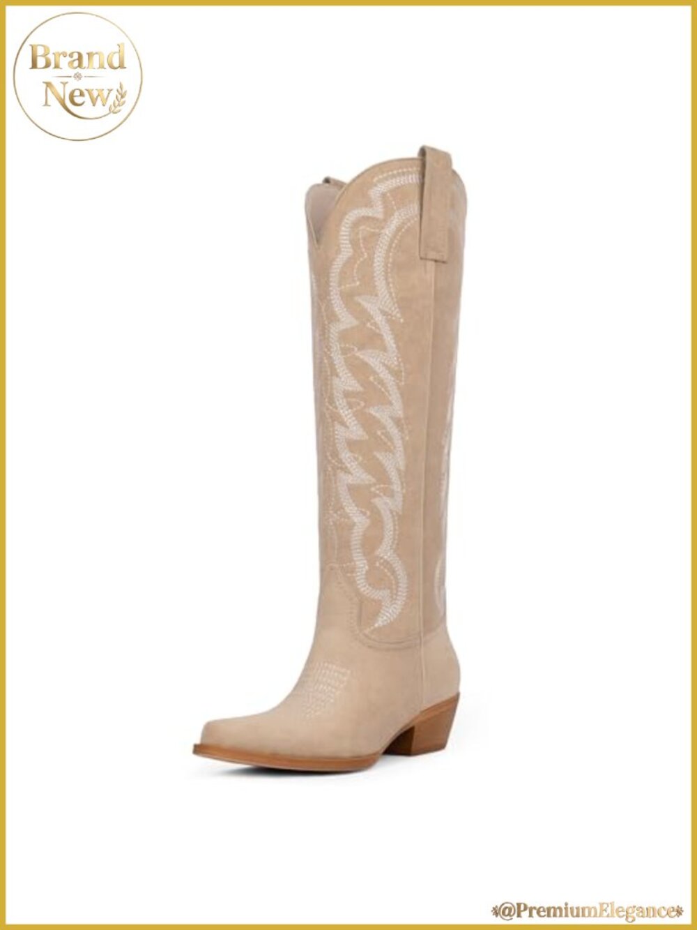Knee High Western Cowboy Boots Chunky Heel Pointed Toe Wide Calf Butterfly